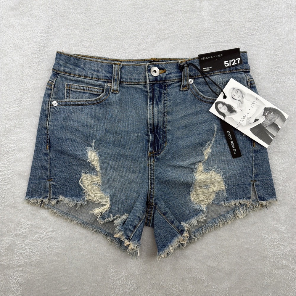 Kendall & Kylie The Icon Short Womens Juniors 5/27 Cut-off Fringe Destroyed NWT‎